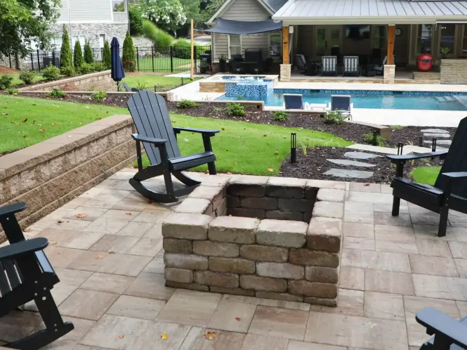 Acworth RutherfordMade paver patio, fire pit, pool, and outdoor living area